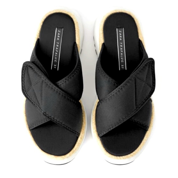 Zara women black and white chunky slippers - Picture 1 of 5